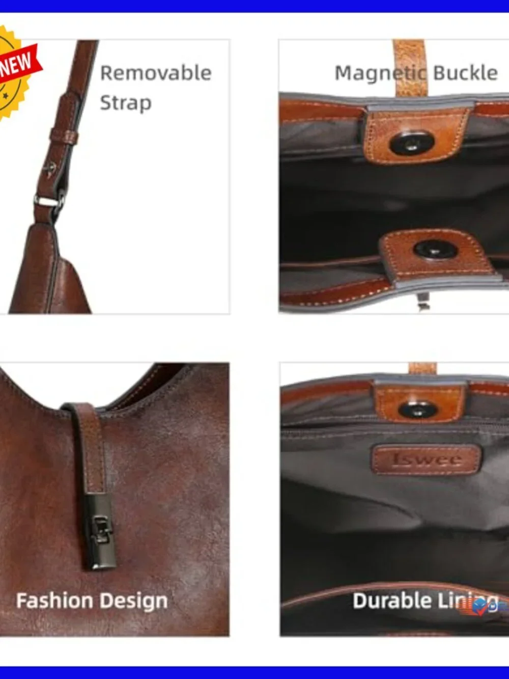 Medium Leather Crossbody Hobo Bag with Adjustable Strap, Secure Closure
